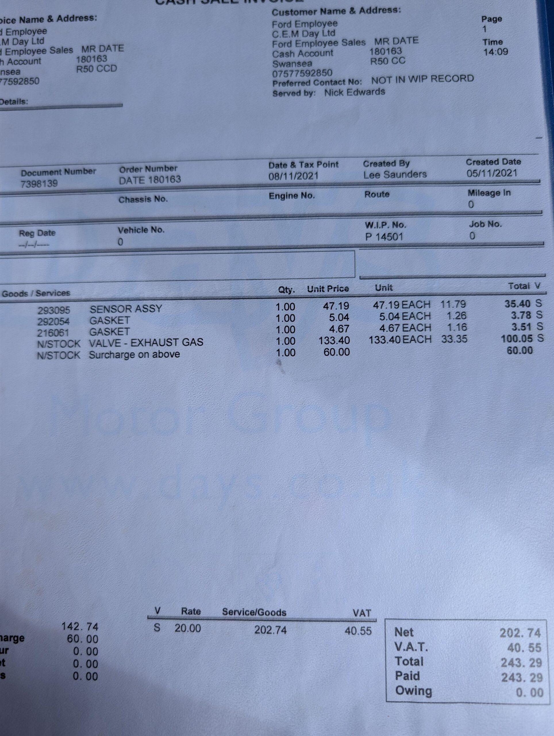 2018 Ford Transit custom campervan Wet belt changed